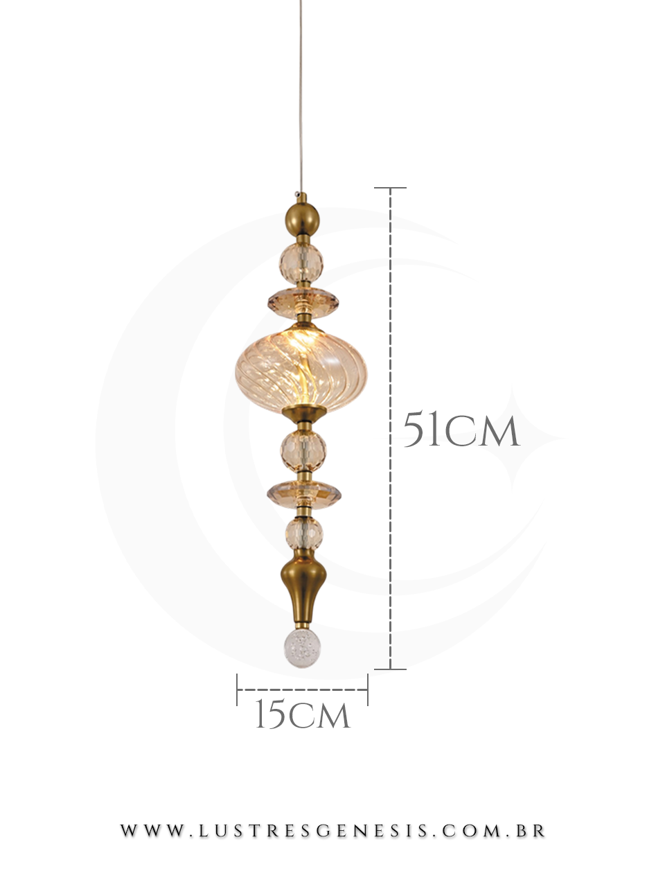 Pendente Contemporâneo Bronze com Vidro Conhaque para Bancada, Cabeceira de Cama e Banheiro